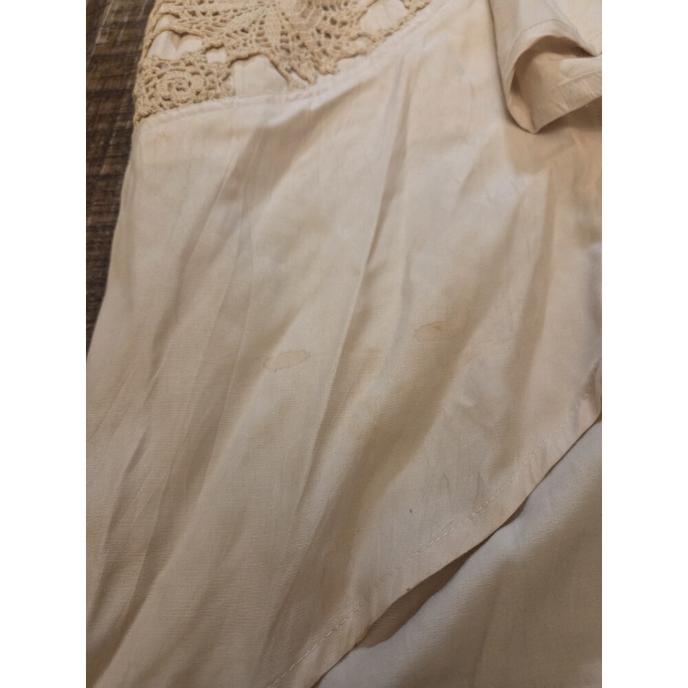 VTG FFC Jacket Boho Size L Beige LINEN OVERSIZED Embroidered Crochet Batwing - Picture 10 of 12
